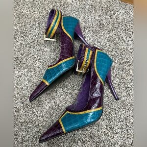 Anne Michelle Purple and Teal Heels with Gold Accents